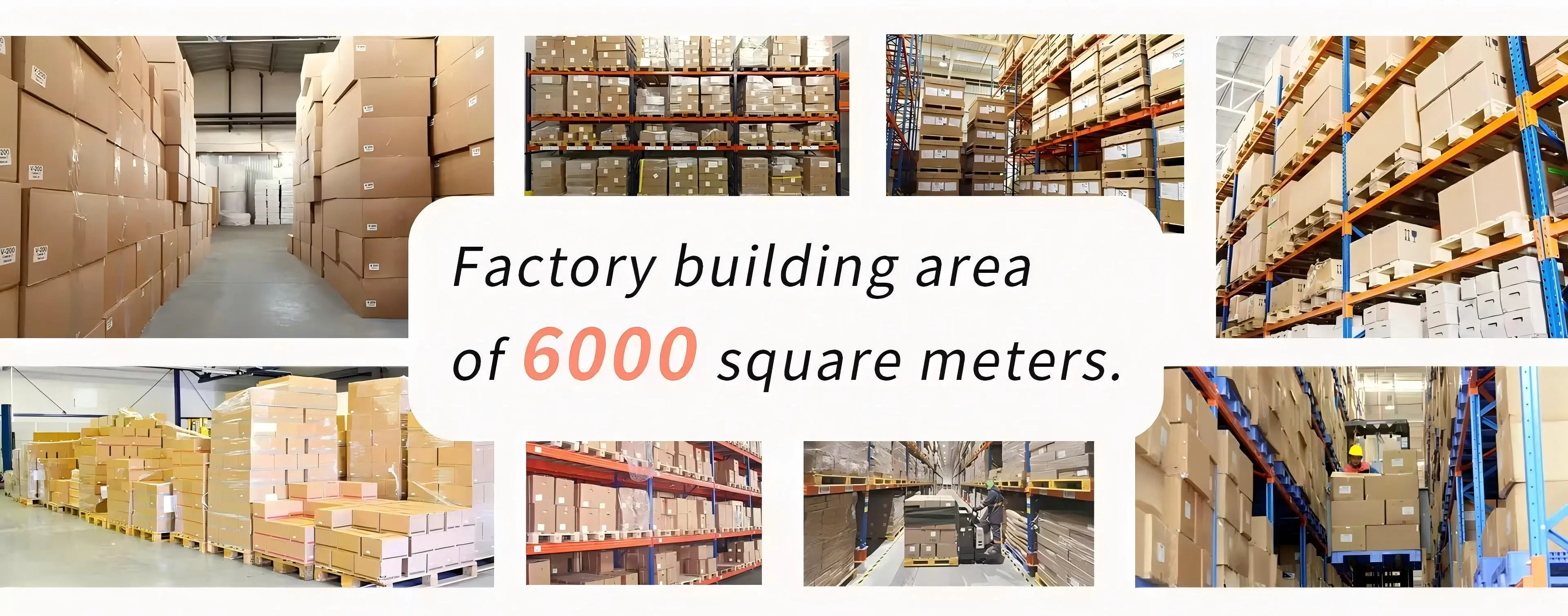 KingDa 6000 square meter factory warehouse with pallet racking and shipping-ready cartons